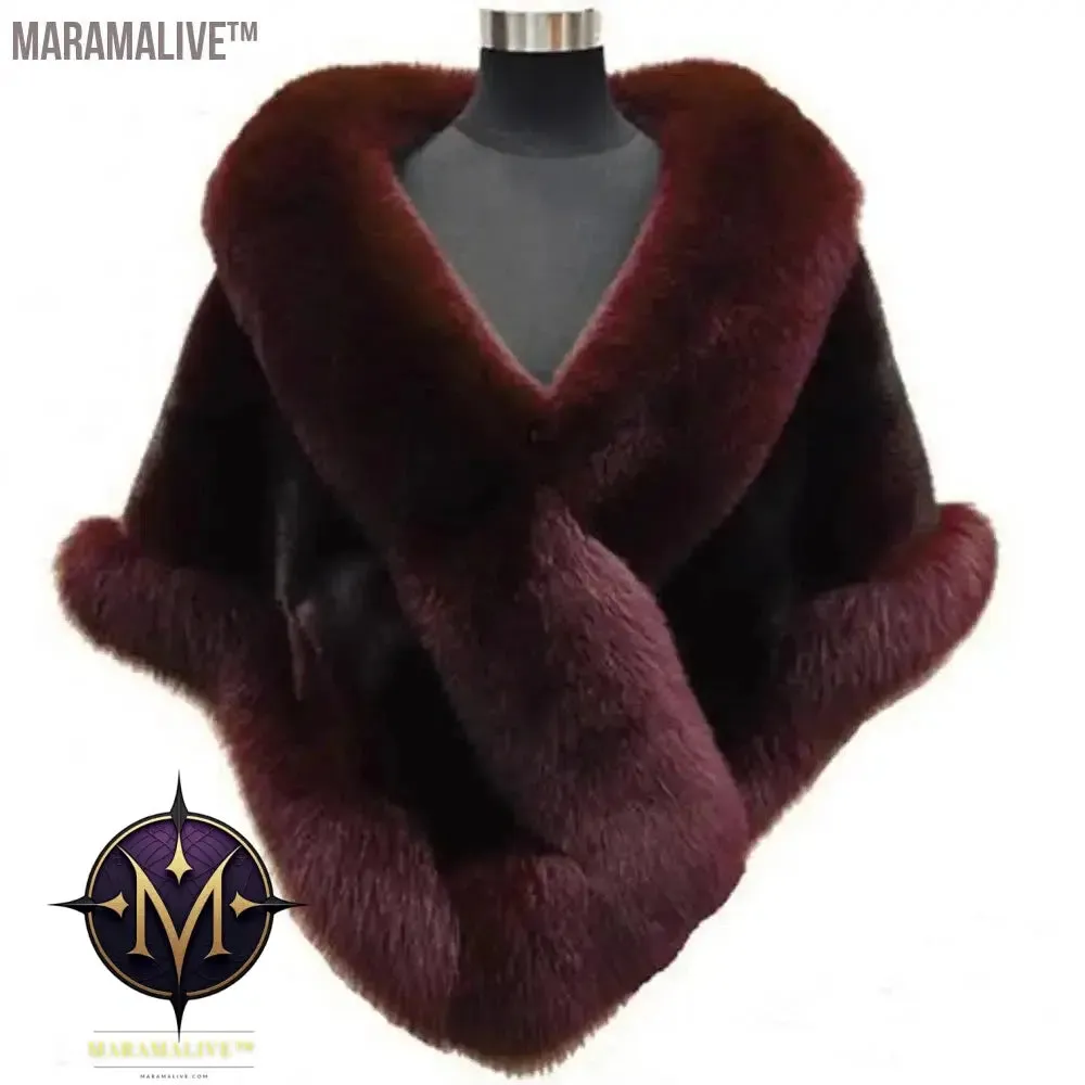Big Faux Fur Wraps Winter Coat Warm shawls Outerwear White Black Blue Shrug Women Jacket