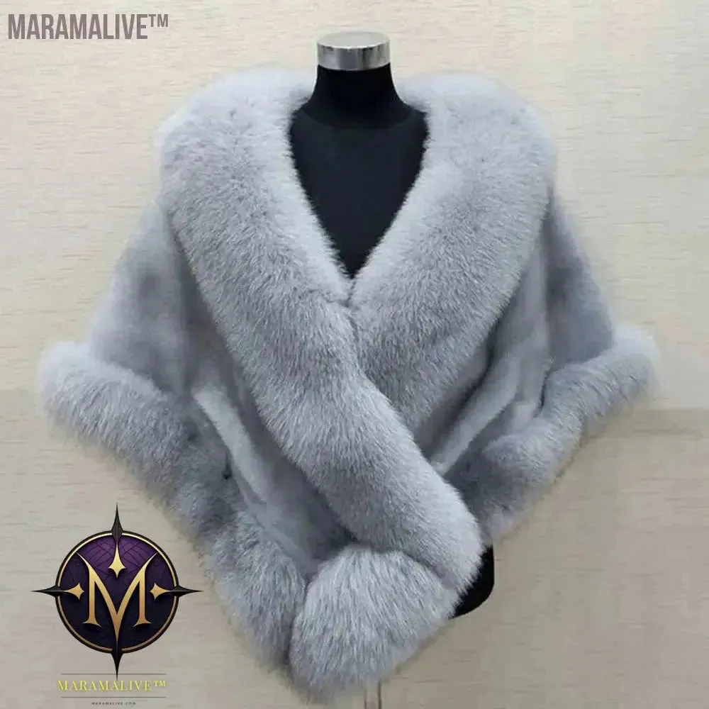 Big Faux Fur Wraps Winter Coat Warm shawls Outerwear White Black Blue Shrug Women Jacket