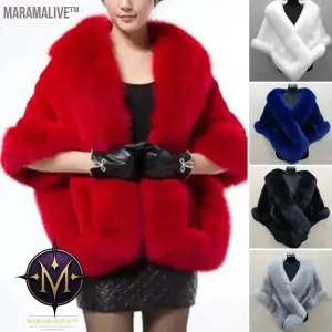 Big Faux Fur Wraps Winter Coat Warm shawls Outerwear White Black Blue Shrug Women Jacket