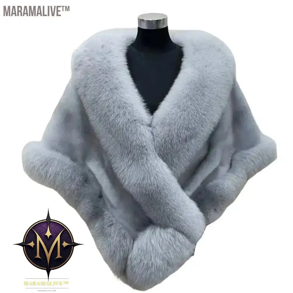 Big Faux Fur Wraps Winter Coat Warm shawls Outerwear White Black Blue Shrug Women Jacket