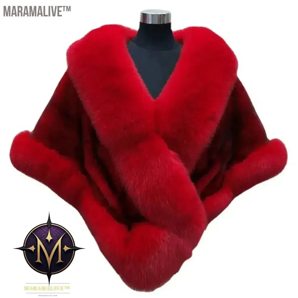 Big Faux Fur Wraps Winter Coat Warm shawls Outerwear White Black Blue Shrug Women Jacket