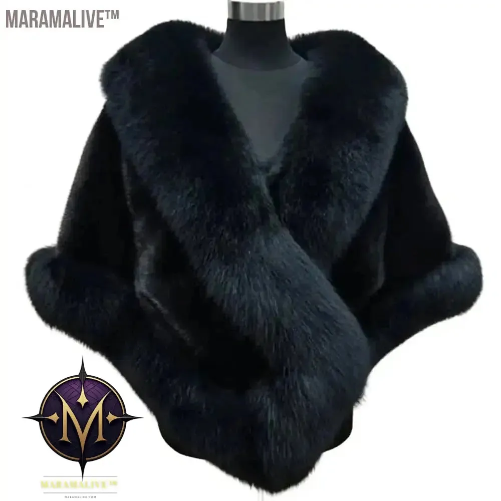Big Faux Fur Wraps Winter Coat Warm shawls Outerwear White Black Blue Shrug Women Jacket