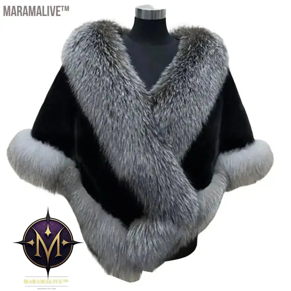 Big Faux Fur Wraps Winter Coat Warm shawls Outerwear White Black Blue Shrug Women Jacket