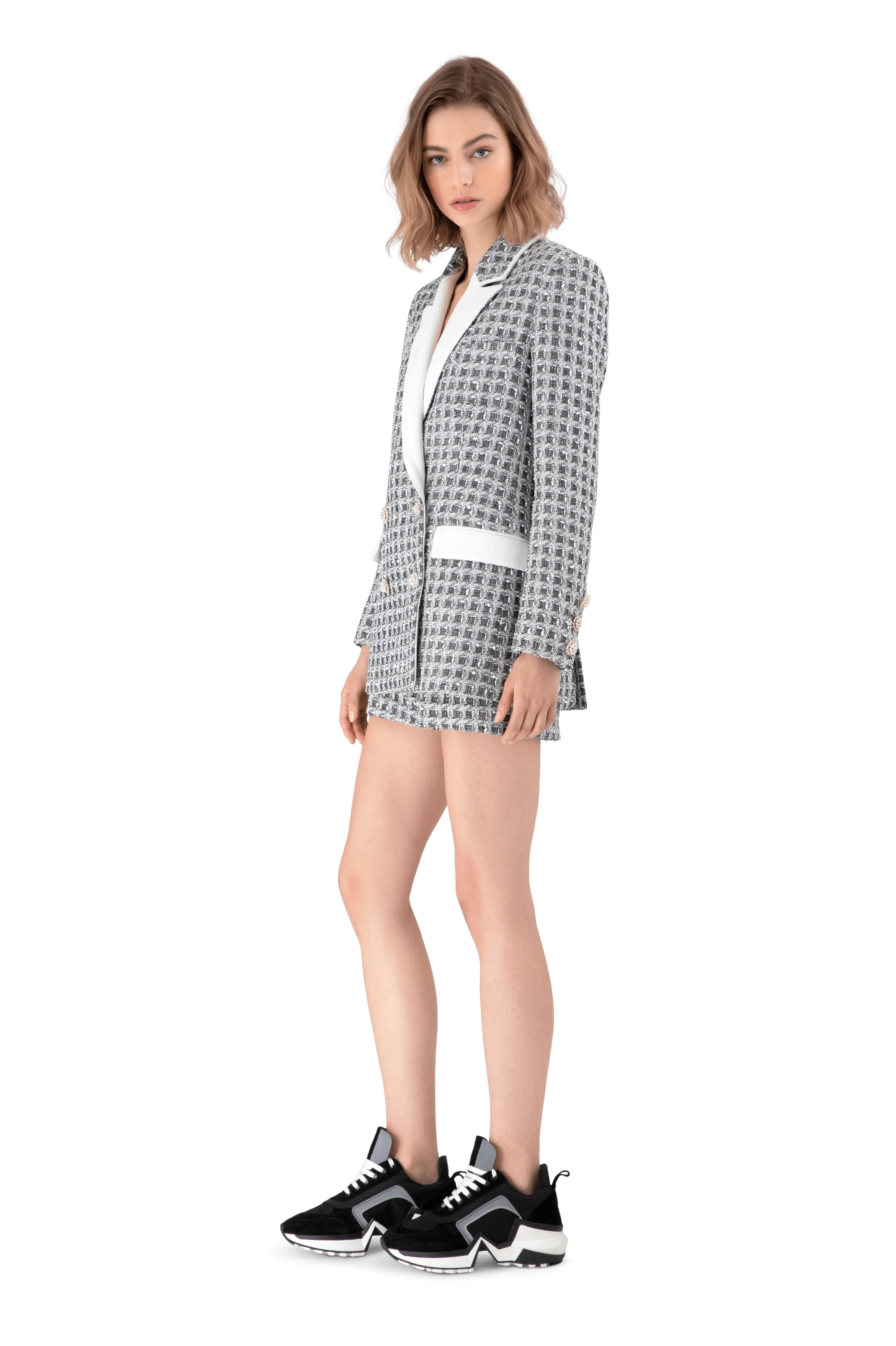 Black And White Tweed Oversized Blazer