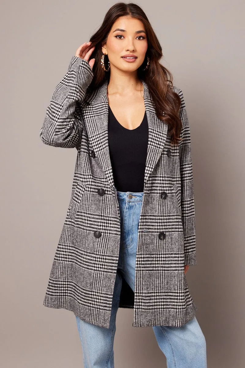 Black Check Coat Long Sleeve