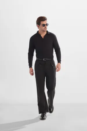 Black Cross Pleated Wide Leg Trousers