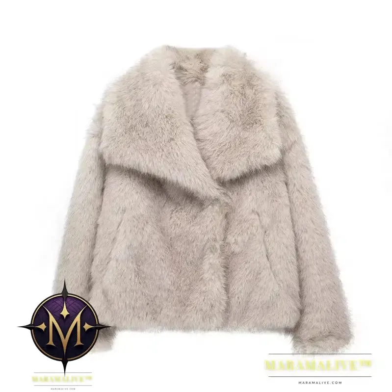 Black Faux Fur Coat for Women Autumn Winter Plush Wool Coats Black Wool & Blends Coats Outerwears Long Sleeve Warm Fur Coat