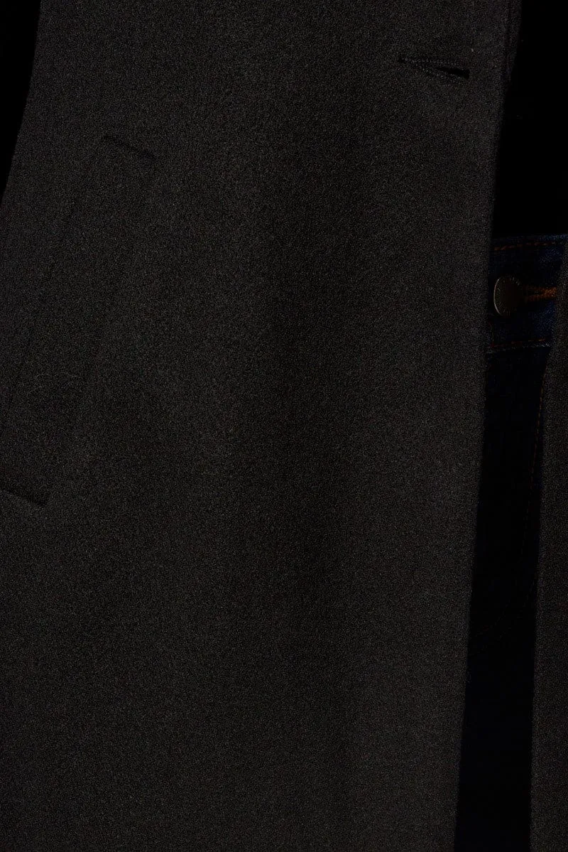 Black One Button Coat Knee Length
