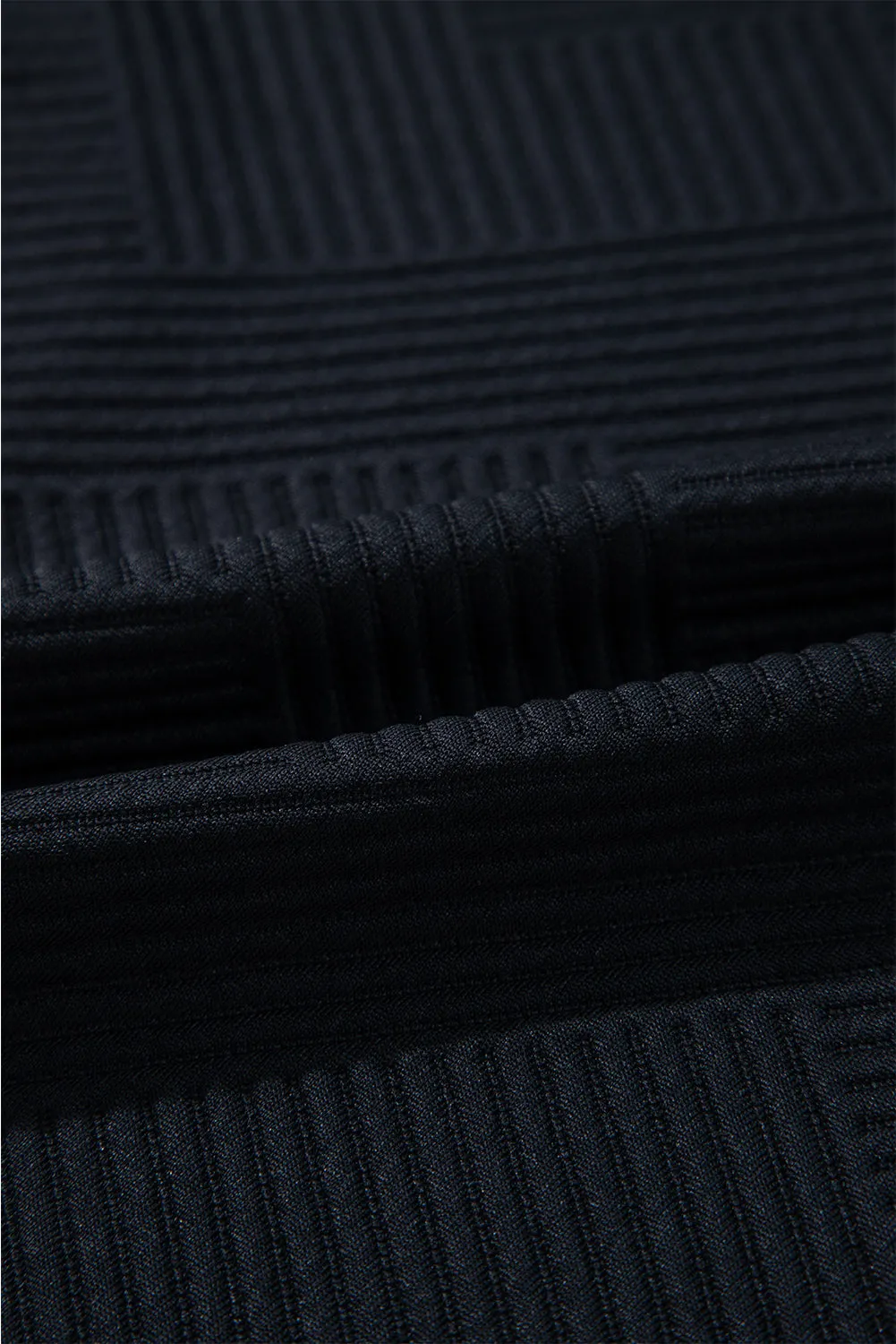 Black Solid Color Textured Long Sleeve Shift Dress