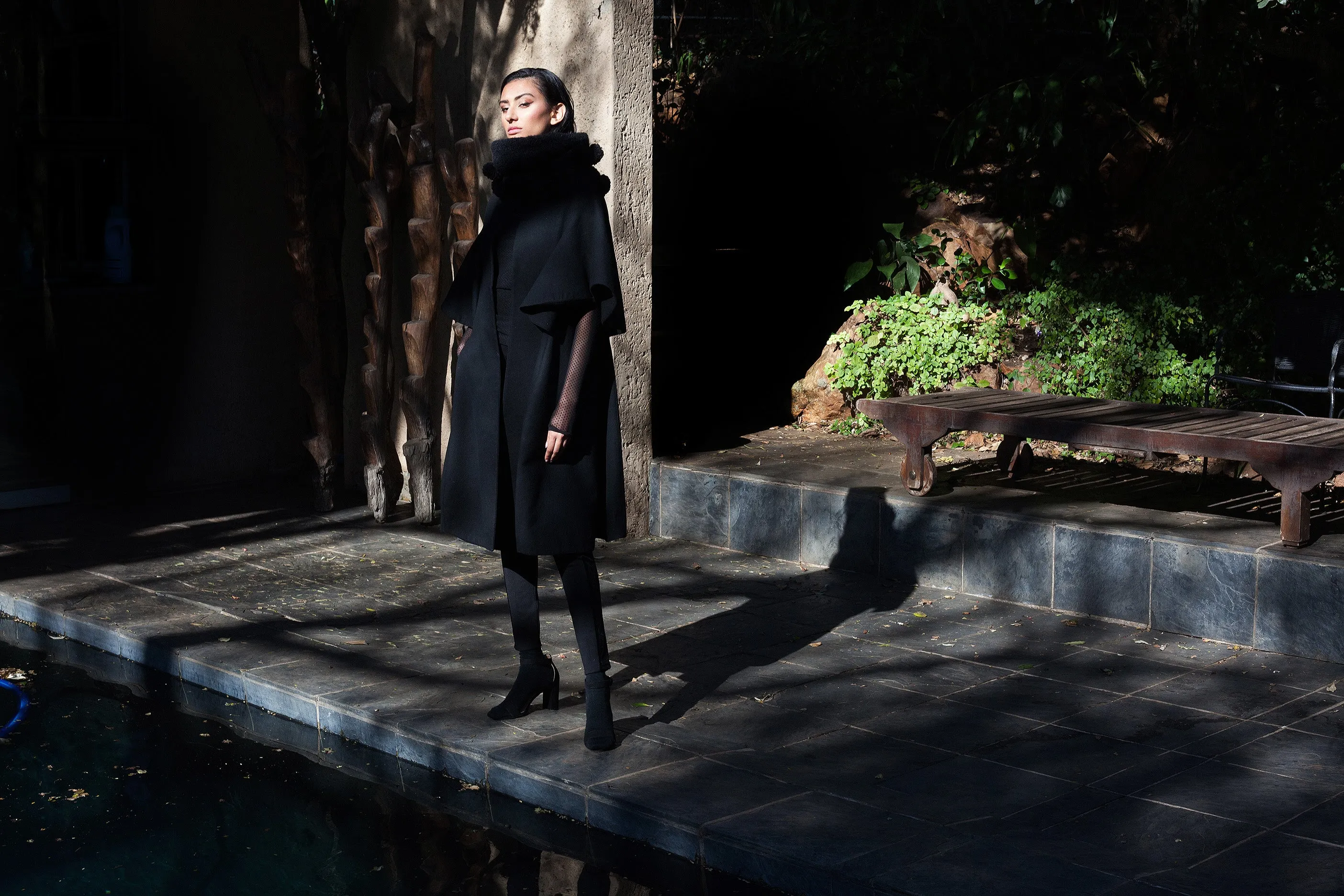 Black Wool Cape Sleeve Coat