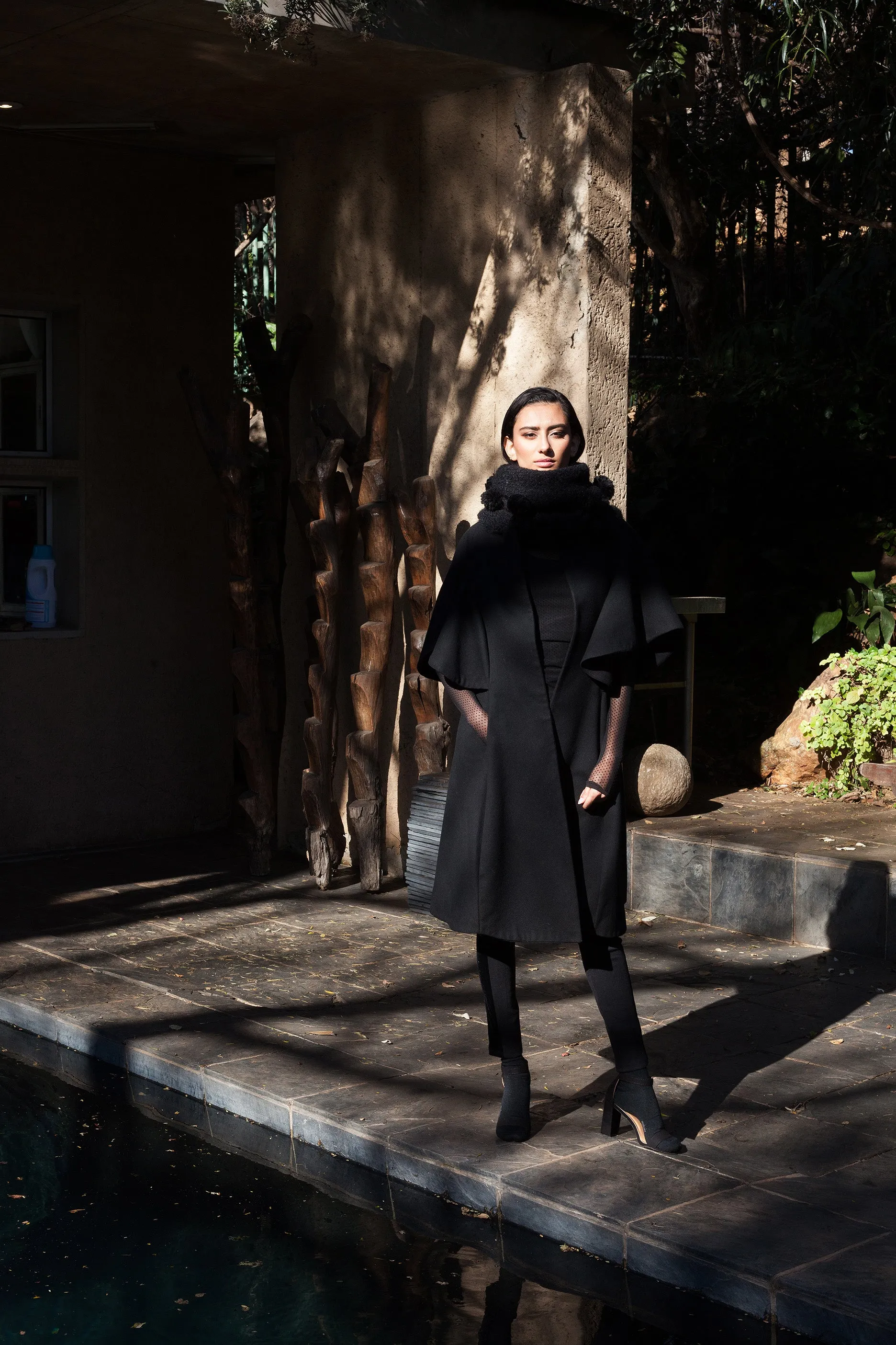 Black Wool Cape Sleeve Coat