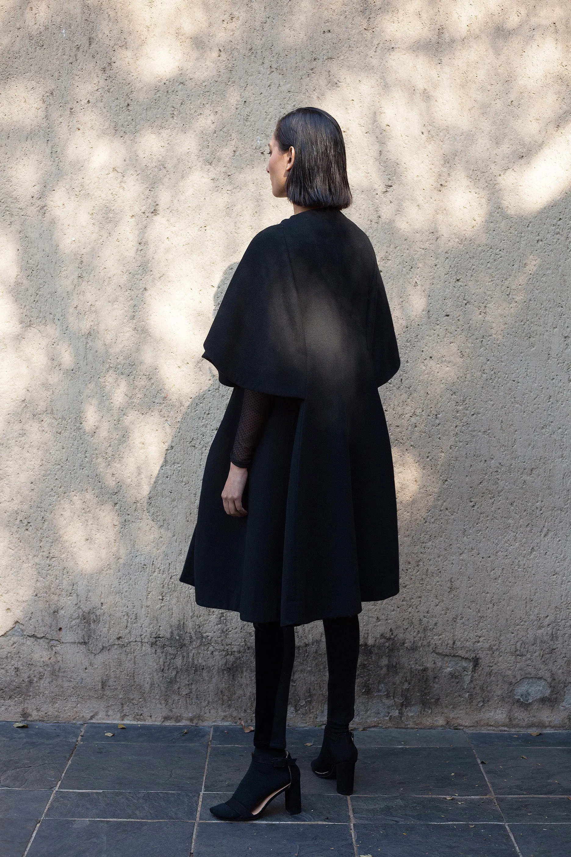 Black Wool Cape Sleeve Coat