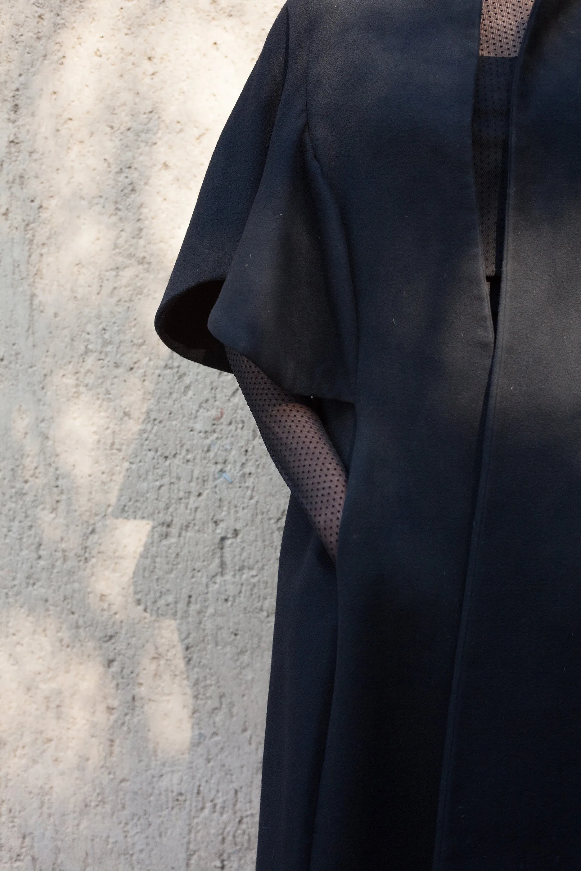 Black Wool Cape Sleeve Coat