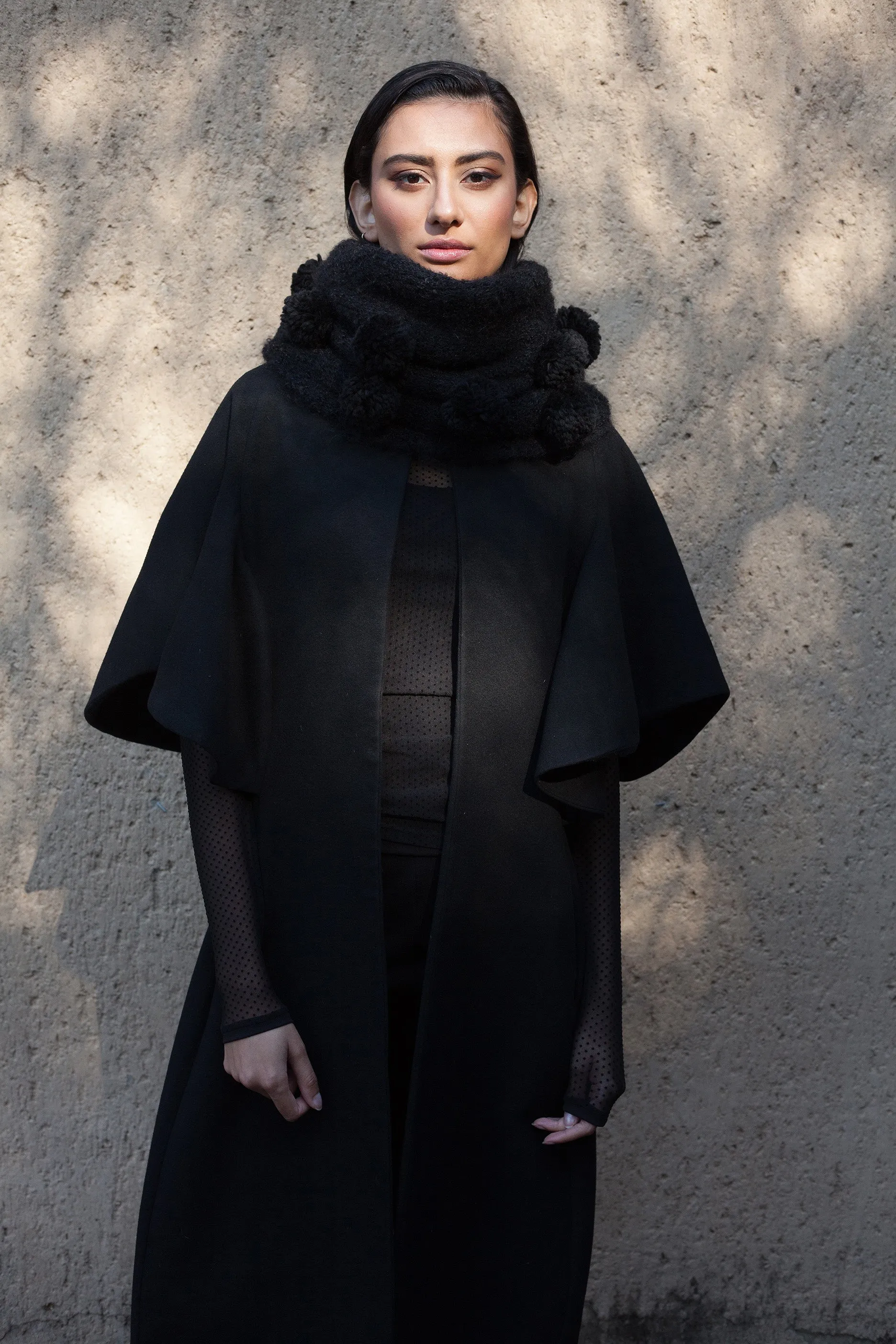 Black Wool Cape Sleeve Coat
