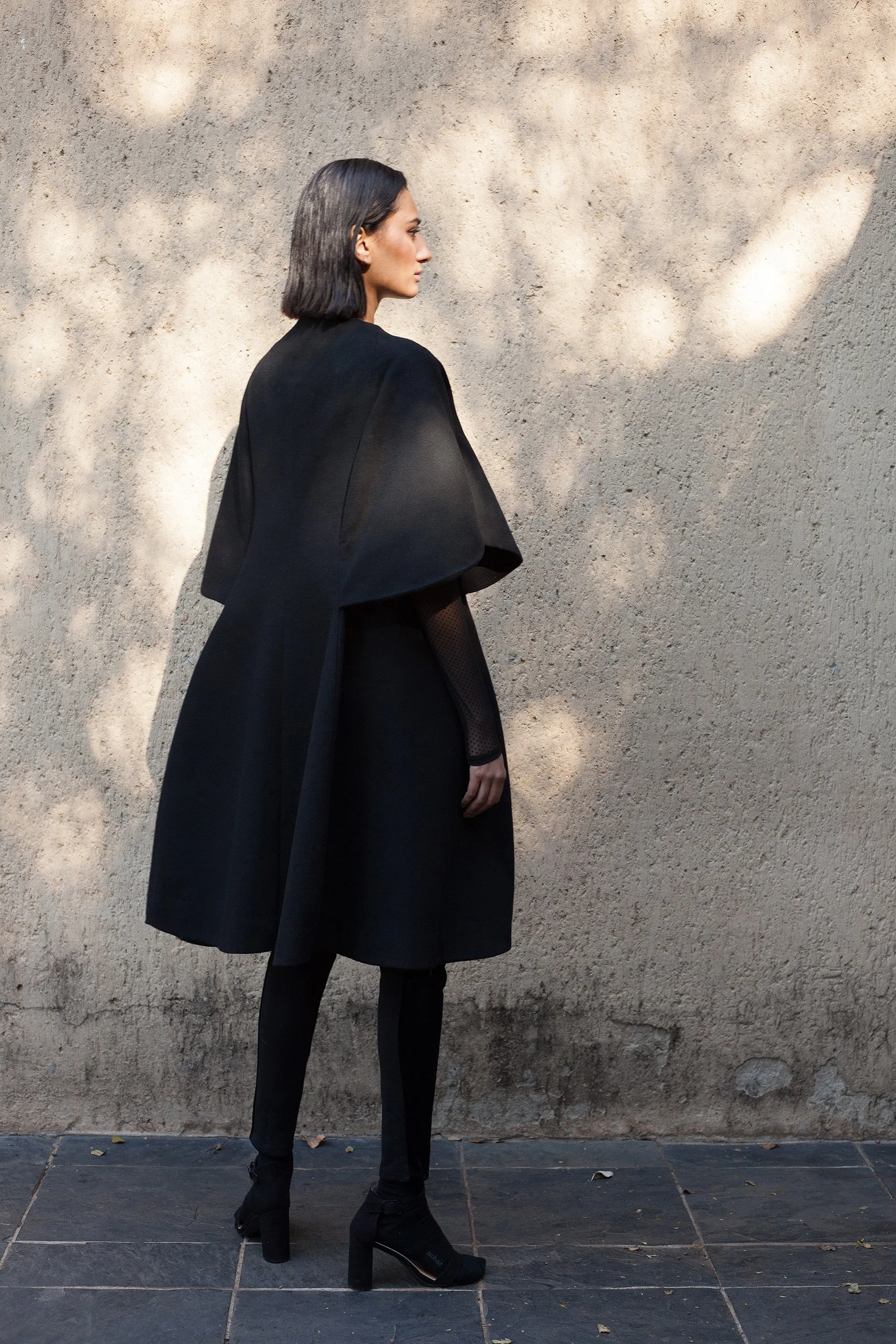 Black Wool Cape Sleeve Coat
