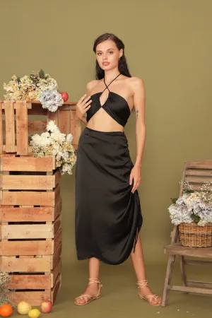 BLANCHE SET Halter Multiway Top with Asymmetric Tie Skirt (Black SC Silk)