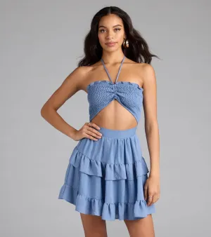 Blissful Cutie Halter Cutout Skater Dress
