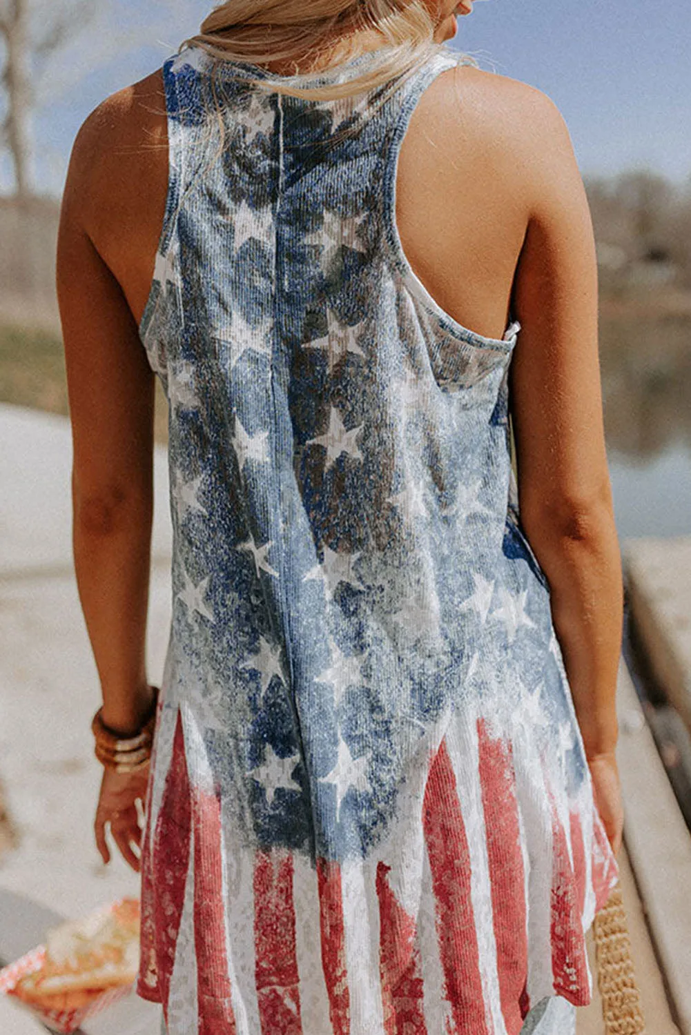 Blue Vintage Washed Flag Stars and Stripes Shift Tank Top