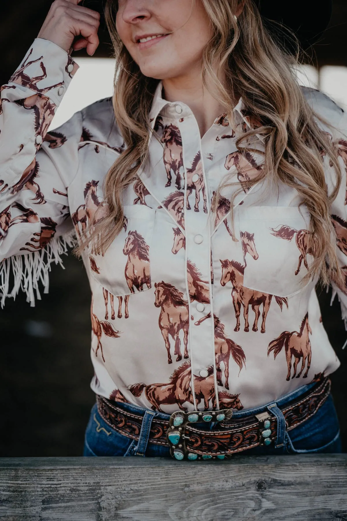 'Boon Too Suen' Horse Printed Satin Pearlsnap (XXL ONLY)