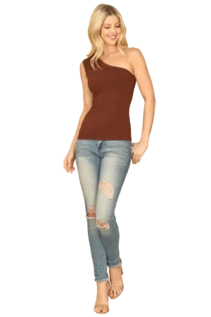 Brown Coral One Shoulder Ribbed Top - Pack of 5