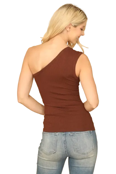 Brown Coral One Shoulder Ribbed Top - Pack of 5