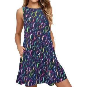 Bubble Navy - Flared Shift Dress with Pockets (XS - 3XL)