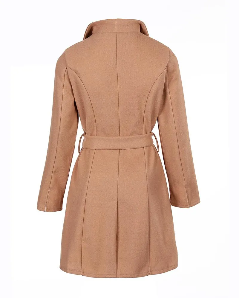 Button Front Longline Coat With Belt
