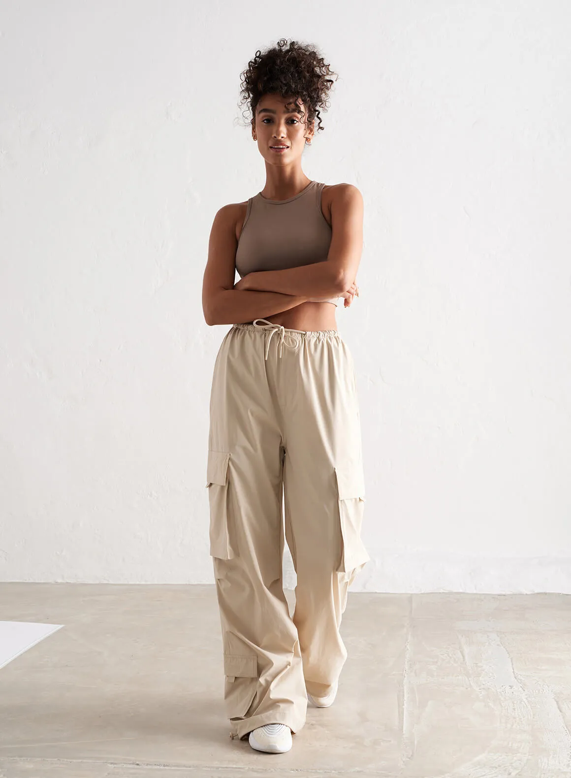 Café Au Lait Windbreaker Parachute Pants