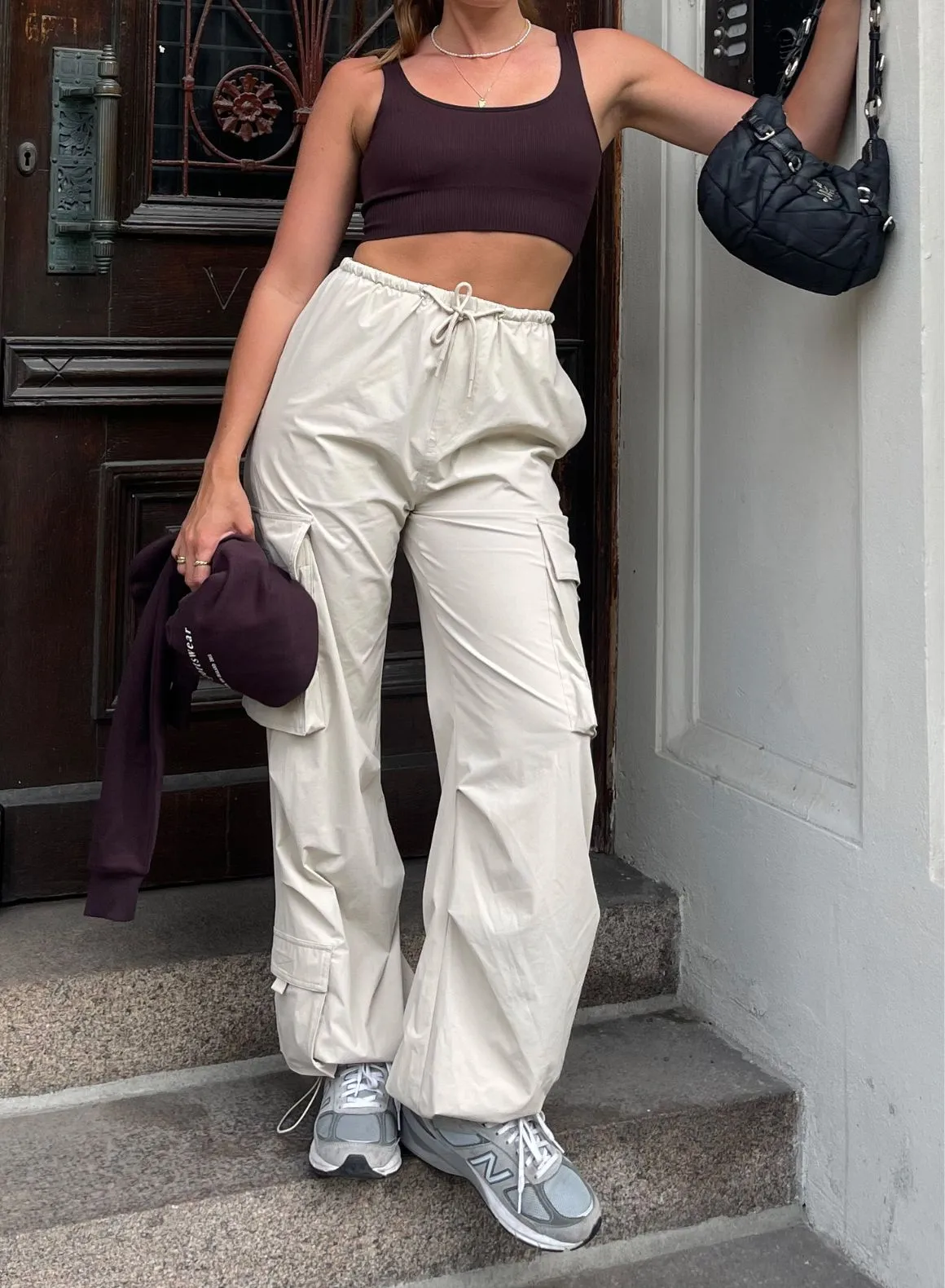 Café Au Lait Windbreaker Parachute Pants