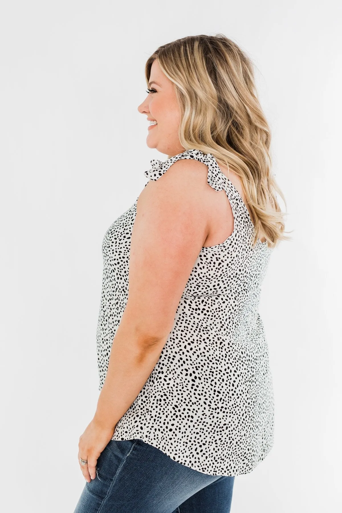 Call Of The Wild Speckled Tie Sleeve Blouse- Off White