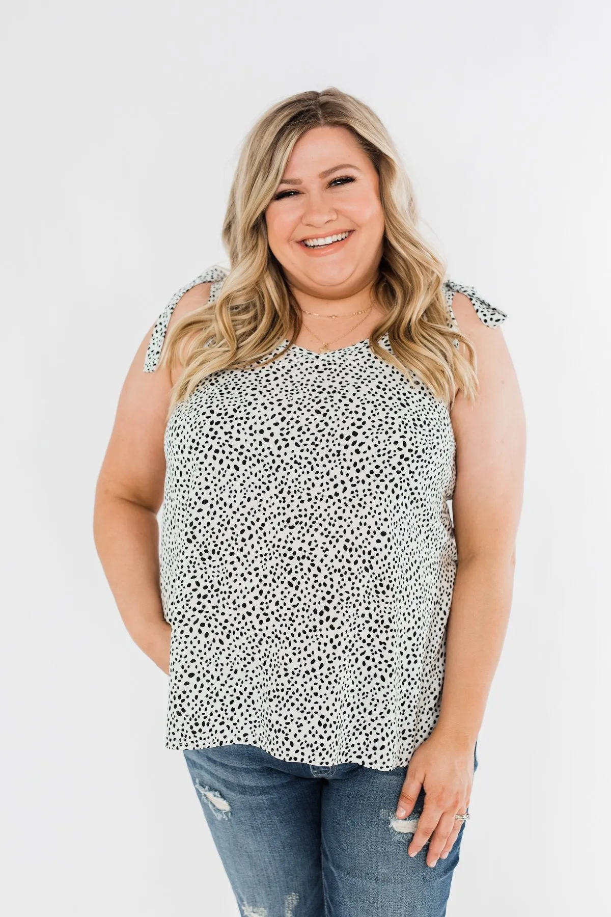 Call Of The Wild Speckled Tie Sleeve Blouse- Off White