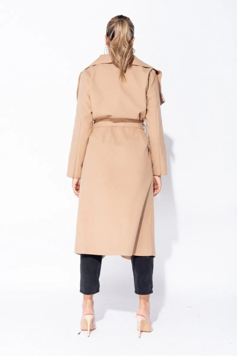Camel Oversized Belted Waterfall Coat