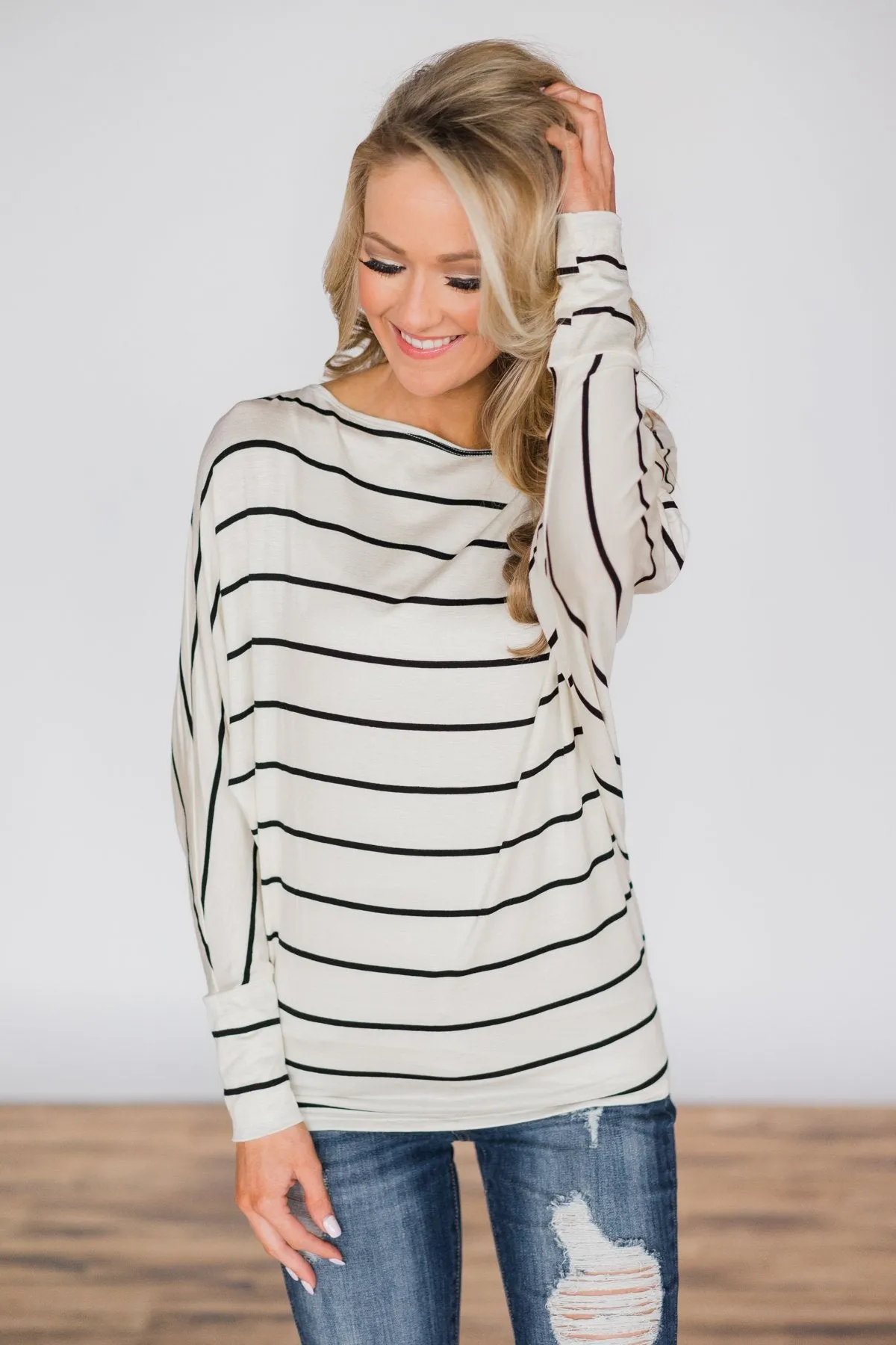 Captivated by Love Striped Top ~ White