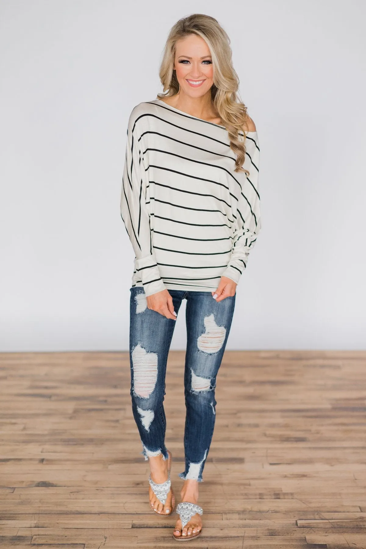 Captivated by Love Striped Top ~ White