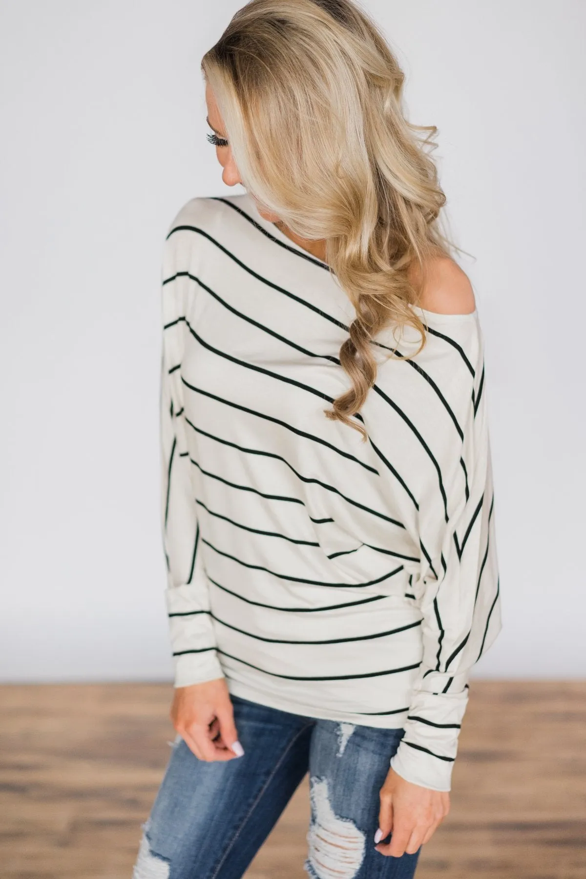 Captivated by Love Striped Top ~ White