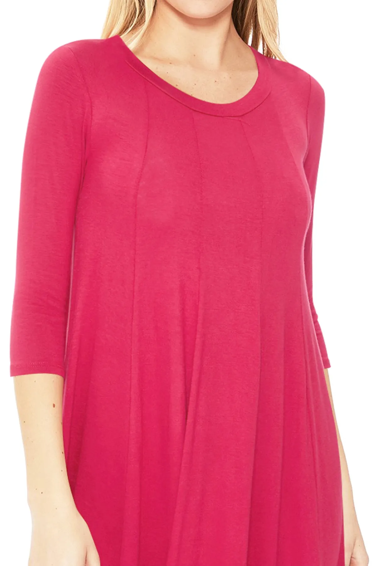 Casual Loose Fit 3/4 Sleeve Round Neck Jersey Knit A-Line Comfy Solid Midi Dress D393 $13 Each
