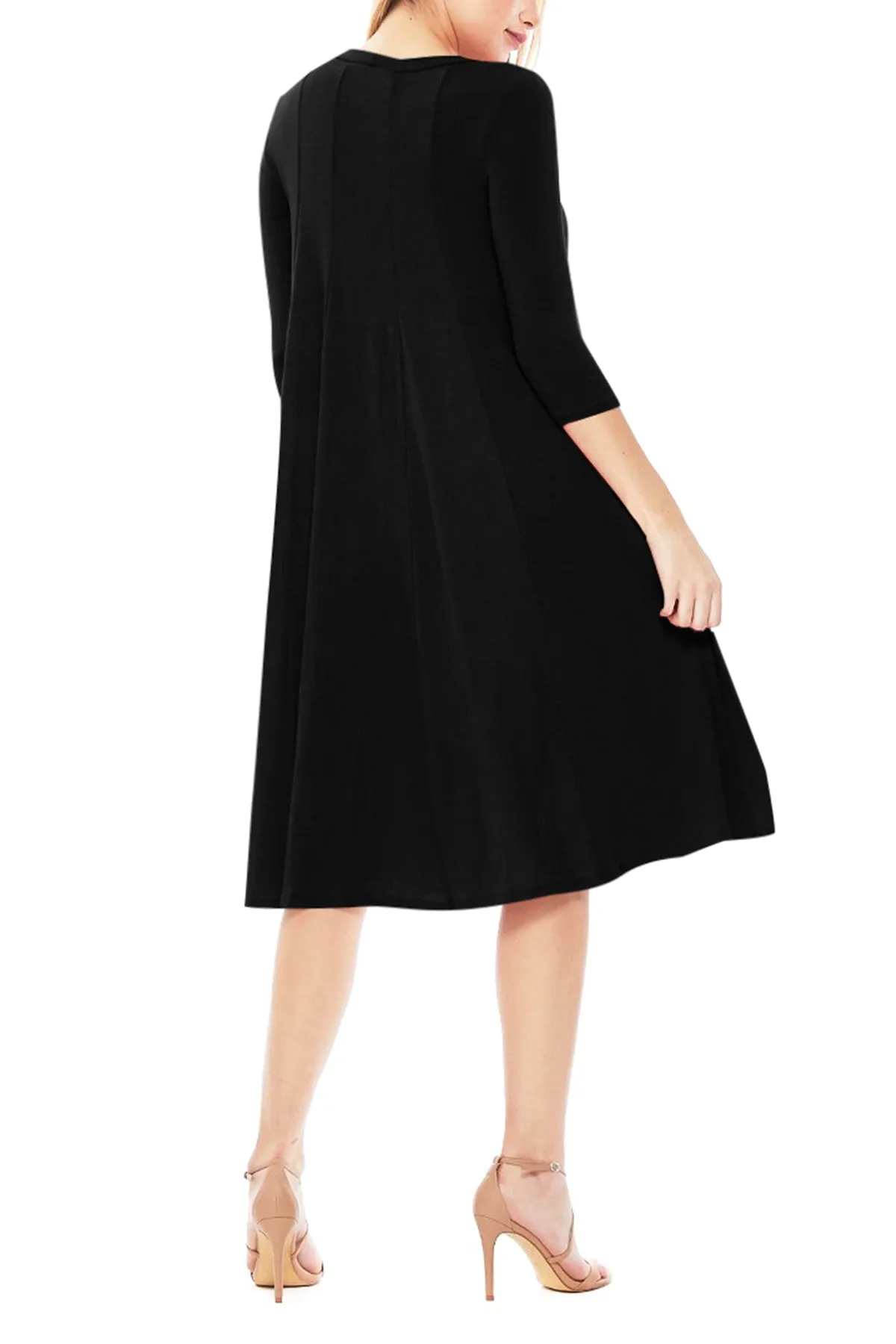 Casual Loose Fit 3/4 Sleeve Round Neck Jersey Knit A-Line Comfy Solid Midi Dress D393 $13 Each
