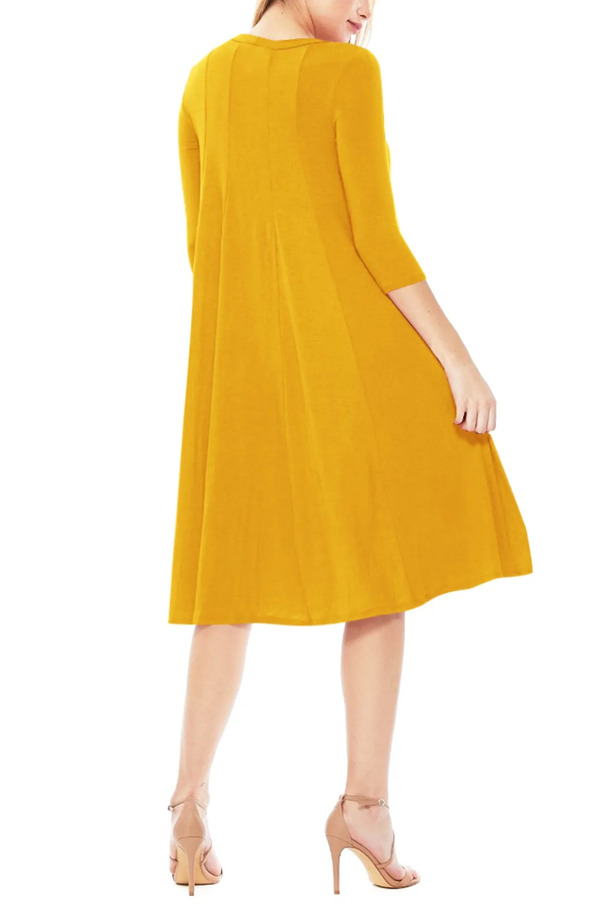 Casual Loose Fit 3/4 Sleeve Round Neck Jersey Knit A-Line Comfy Solid Midi Dress D393 $13 Each