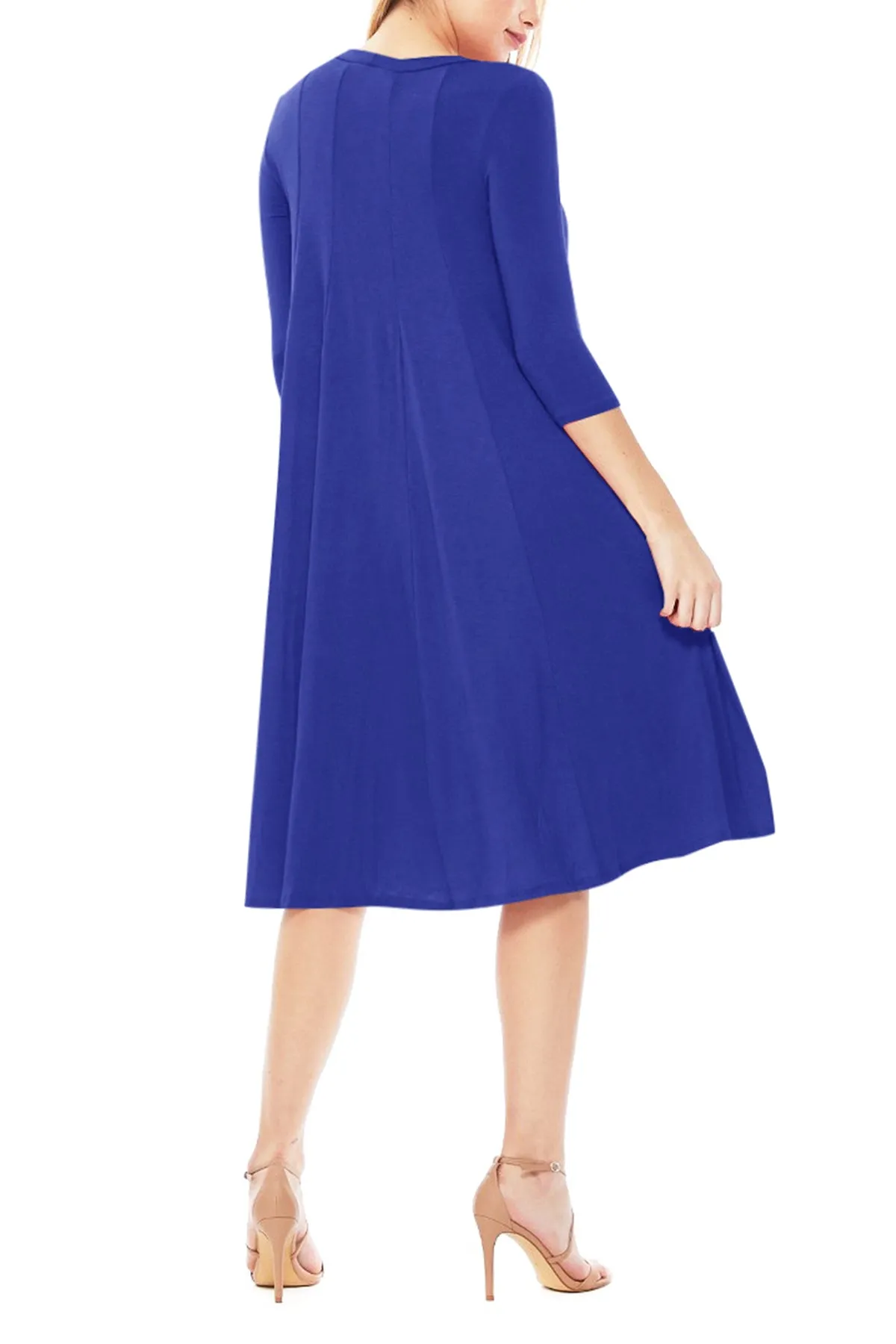 Casual Loose Fit 3/4 Sleeve Round Neck Jersey Knit A-Line Comfy Solid Midi Dress D393 $13 Each