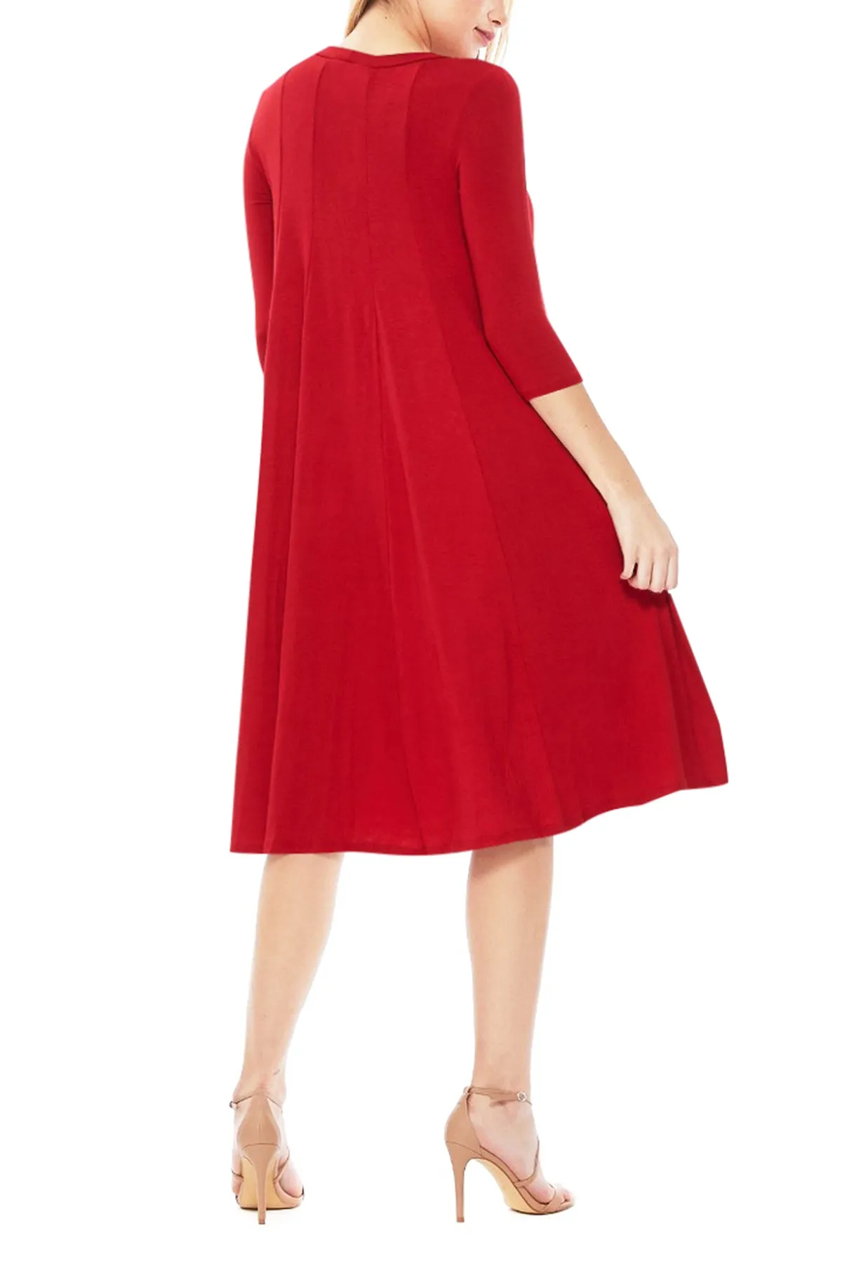 Casual Loose Fit 3/4 Sleeve Round Neck Jersey Knit A-Line Comfy Solid Midi Dress D393 $13 Each