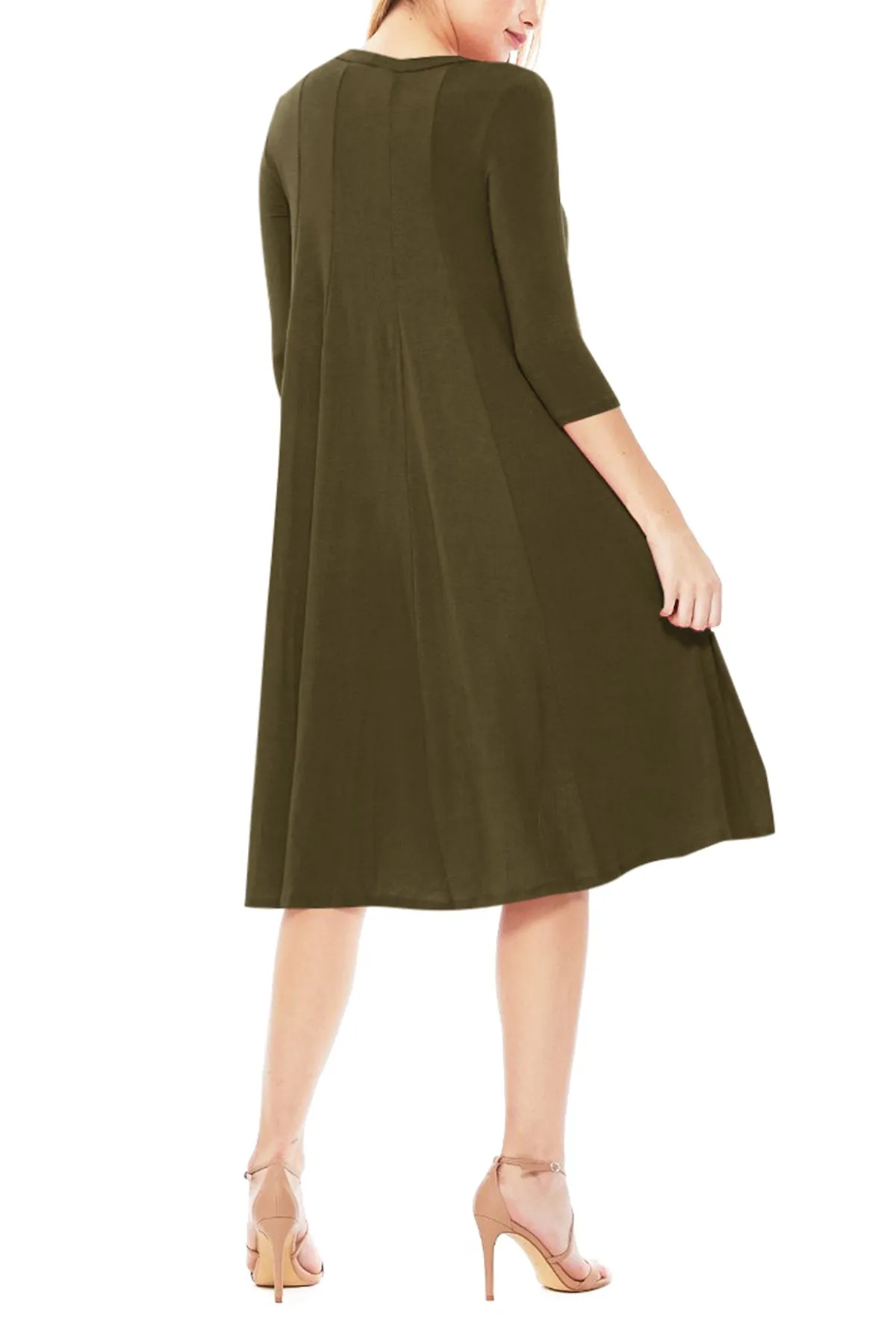 Casual Loose Fit 3/4 Sleeve Round Neck Jersey Knit A-Line Comfy Solid Midi Dress D393 $13 Each