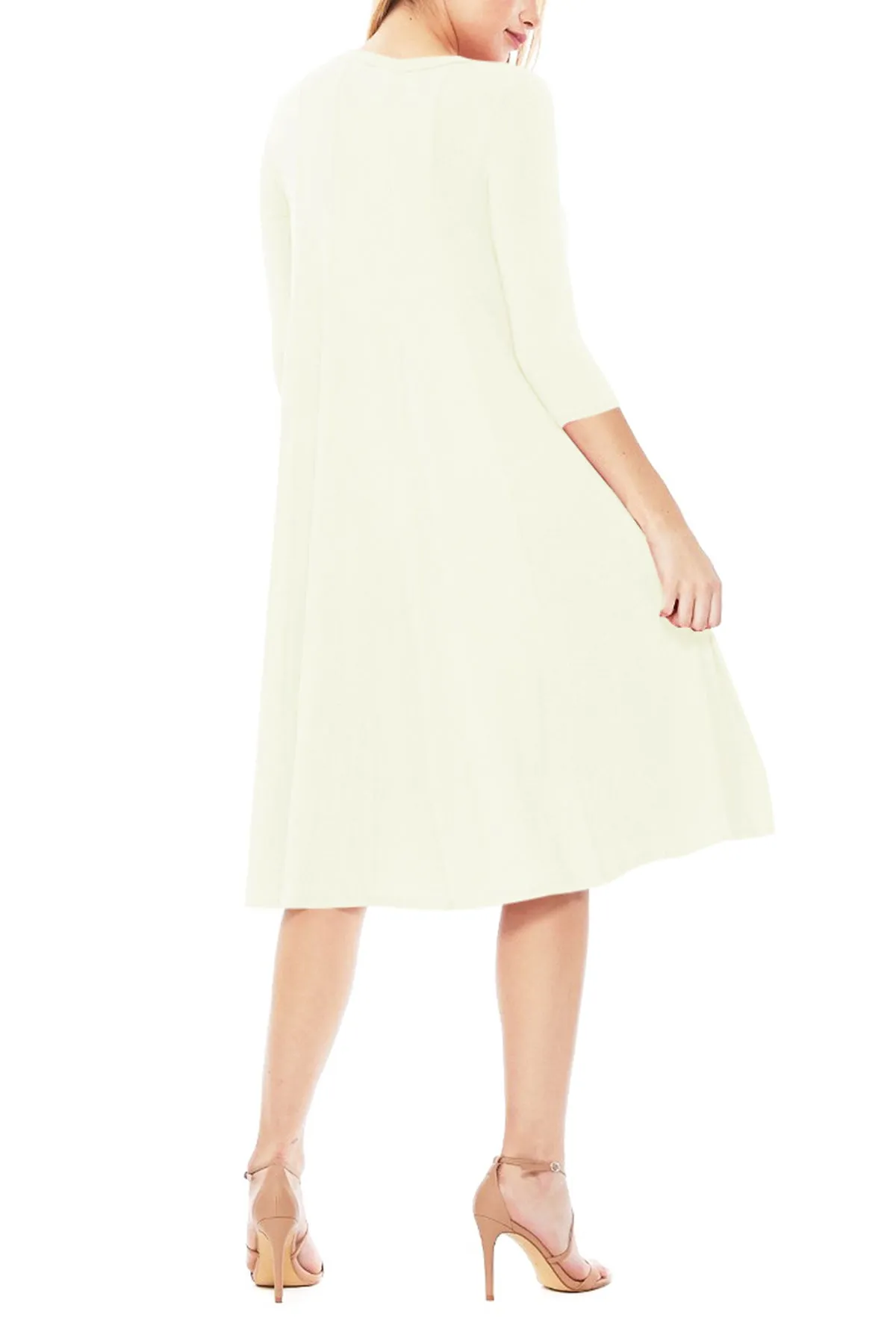 Casual Loose Fit 3/4 Sleeve Round Neck Jersey Knit A-Line Comfy Solid Midi Dress D393 $13 Each