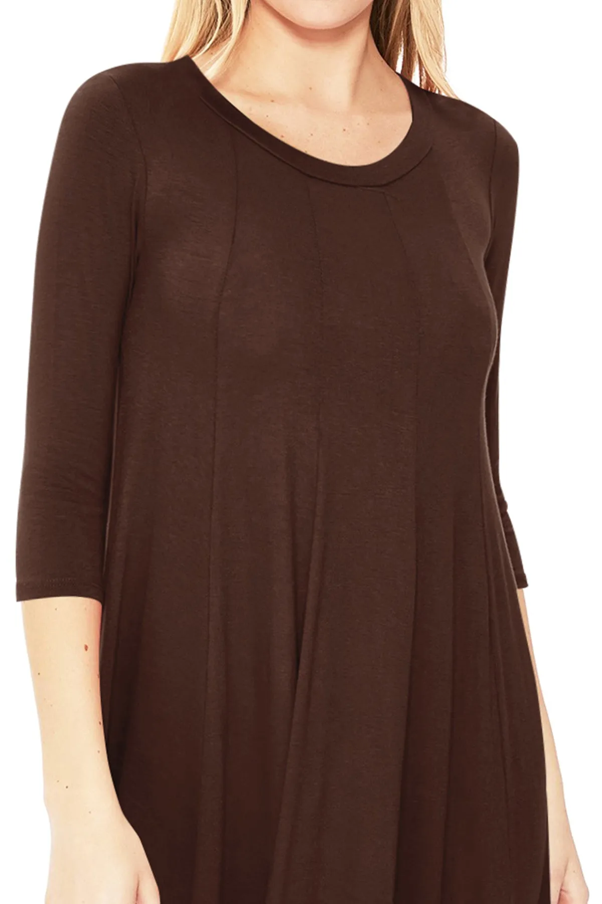 Casual Loose Fit 3/4 Sleeve Round Neck Jersey Knit A-Line Comfy Solid Midi Dress D393 $13 Each