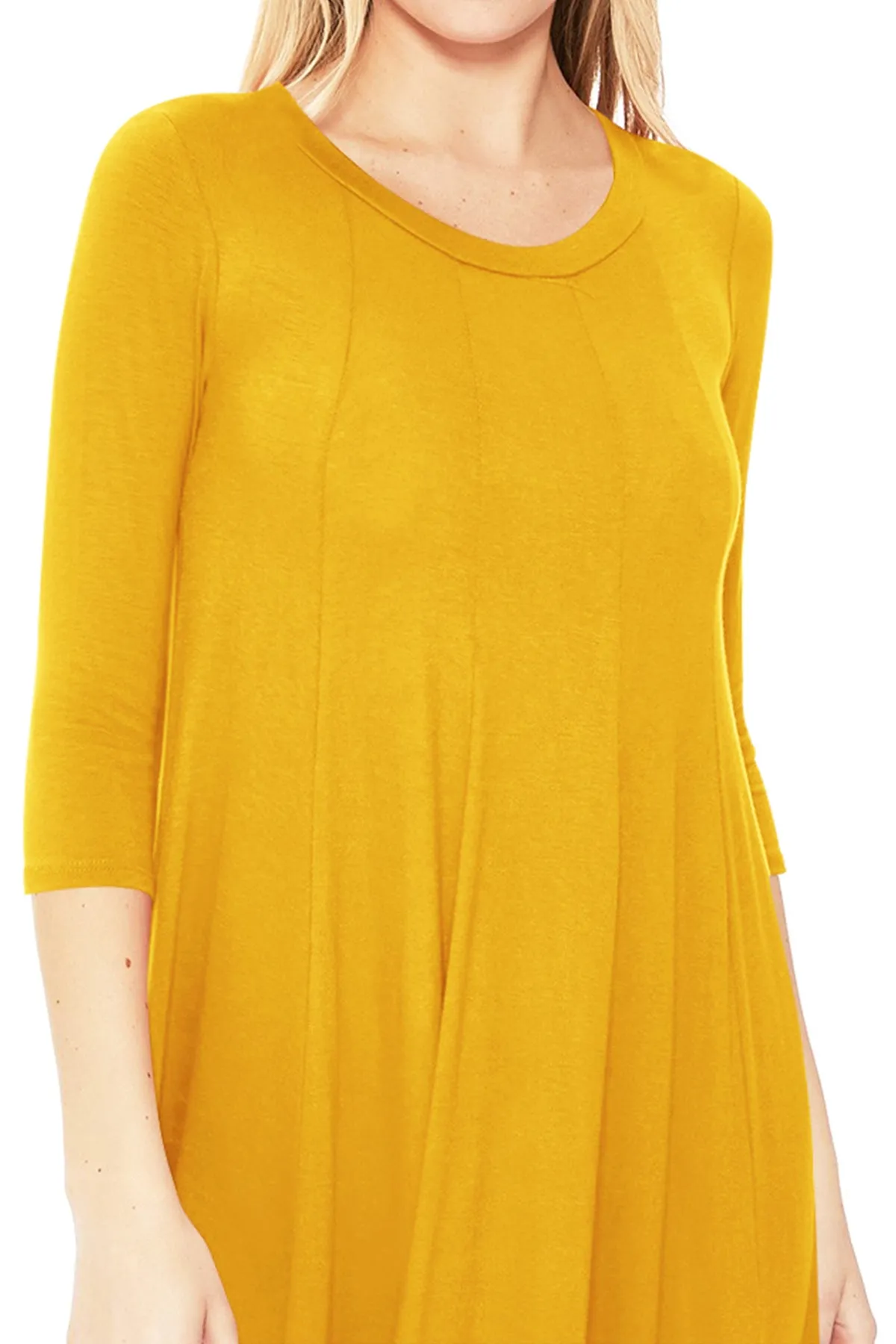 Casual Loose Fit 3/4 Sleeve Round Neck Jersey Knit A-Line Comfy Solid Midi Dress D393 $13 Each