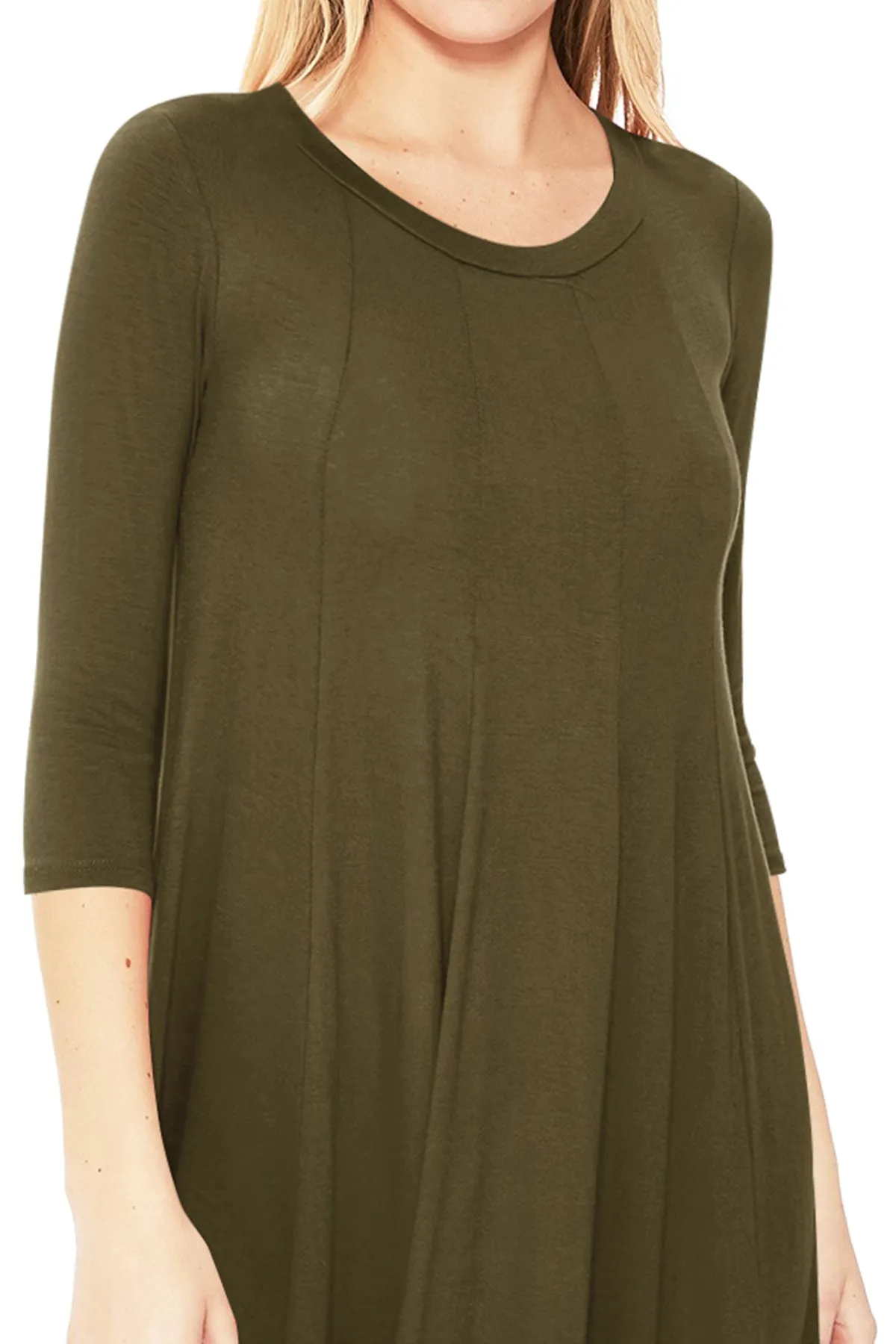 Casual Loose Fit 3/4 Sleeve Round Neck Jersey Knit A-Line Comfy Solid Midi Dress D393 $13 Each