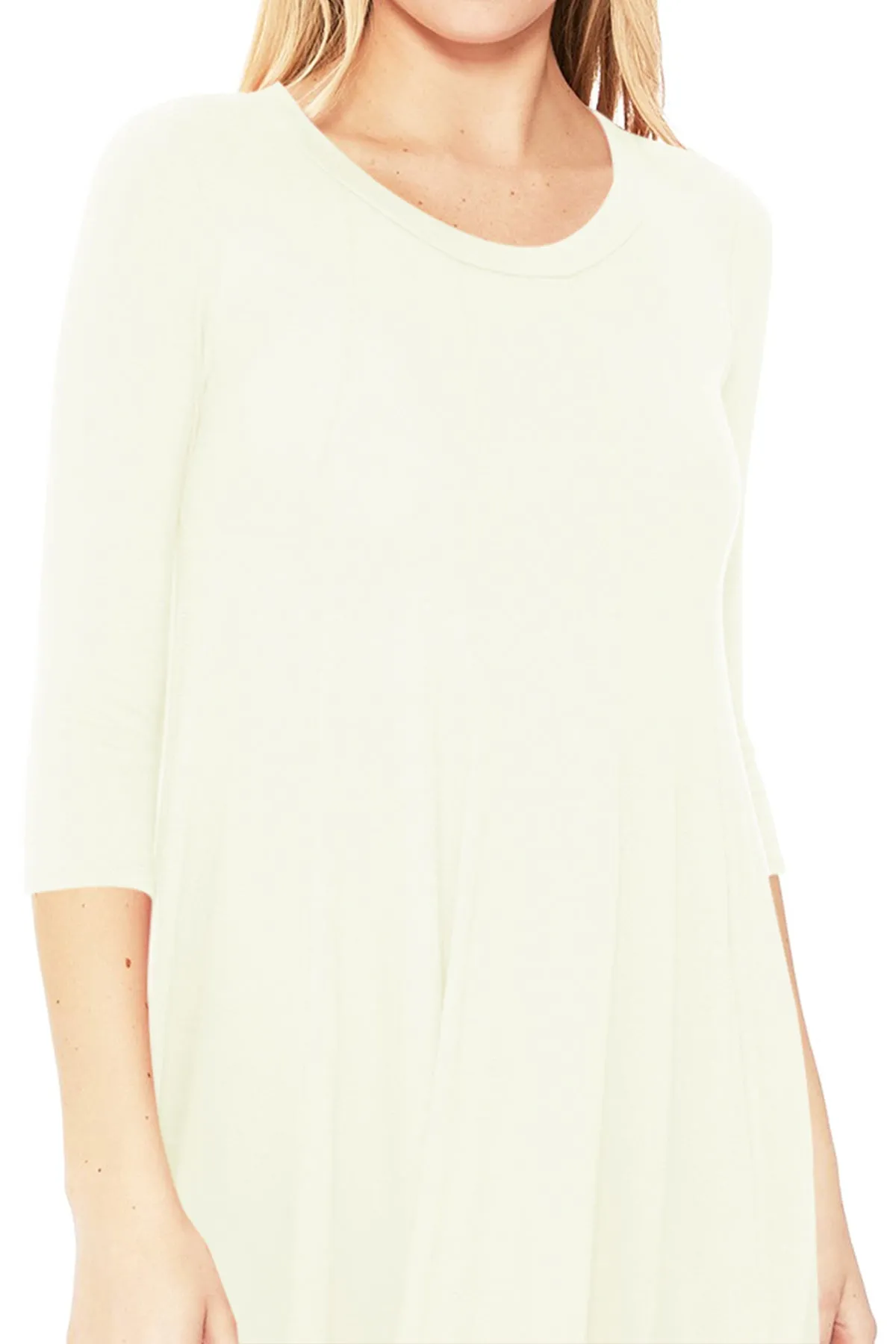 Casual Loose Fit 3/4 Sleeve Round Neck Jersey Knit A-Line Comfy Solid Midi Dress D393 $13 Each