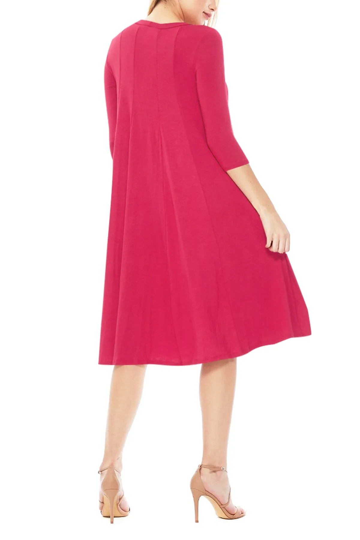 Casual Loose Fit 3/4 Sleeve Round Neck Jersey Knit A-Line Comfy Solid Midi Dress D393 $13 Each