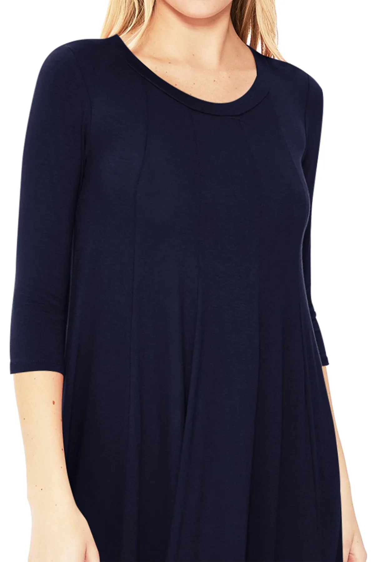 Casual Loose Fit 3/4 Sleeve Round Neck Jersey Knit A-Line Comfy Solid Midi Dress D393 $13 Each