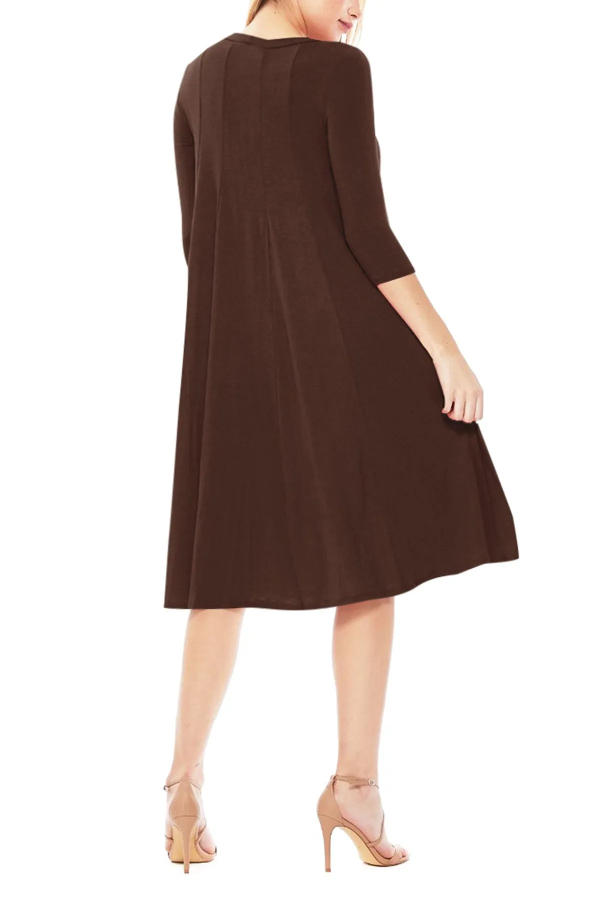 Casual Loose Fit 3/4 Sleeve Round Neck Jersey Knit A-Line Comfy Solid Midi Dress D393 $13 Each