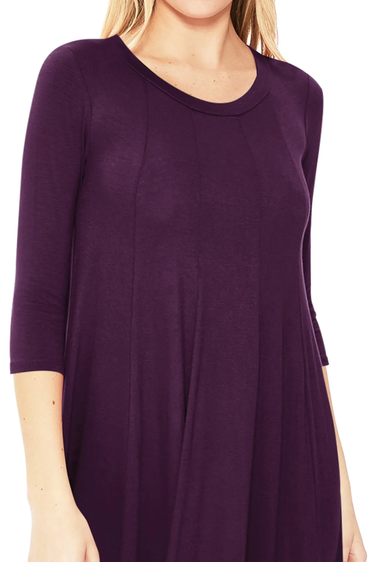 Casual Loose Fit 3/4 Sleeve Round Neck Jersey Knit A-Line Comfy Solid Midi Dress D393 $13 Each